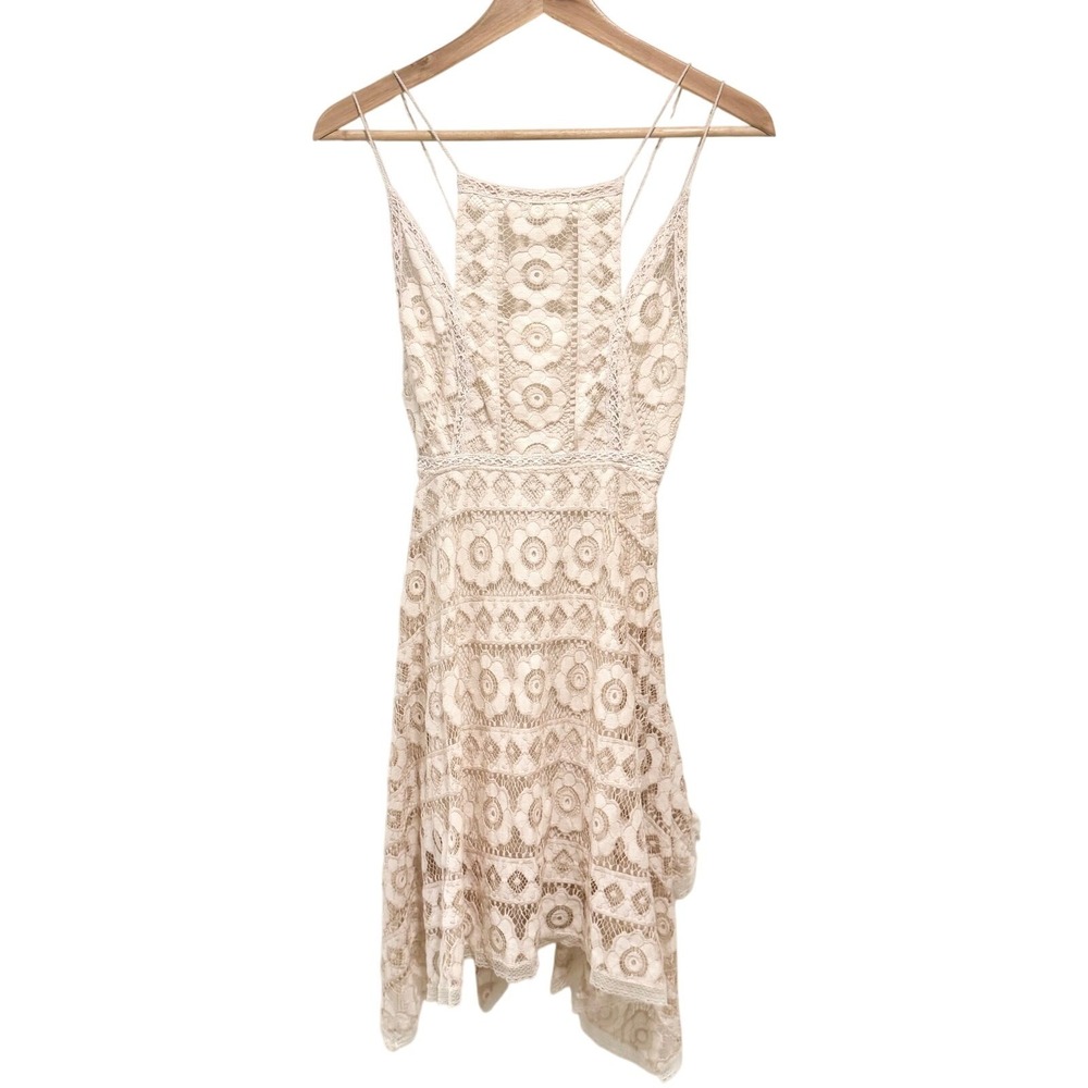 Free People Lace Dress Boho Crochet Handkerchief Hem Cream Size 0 XS